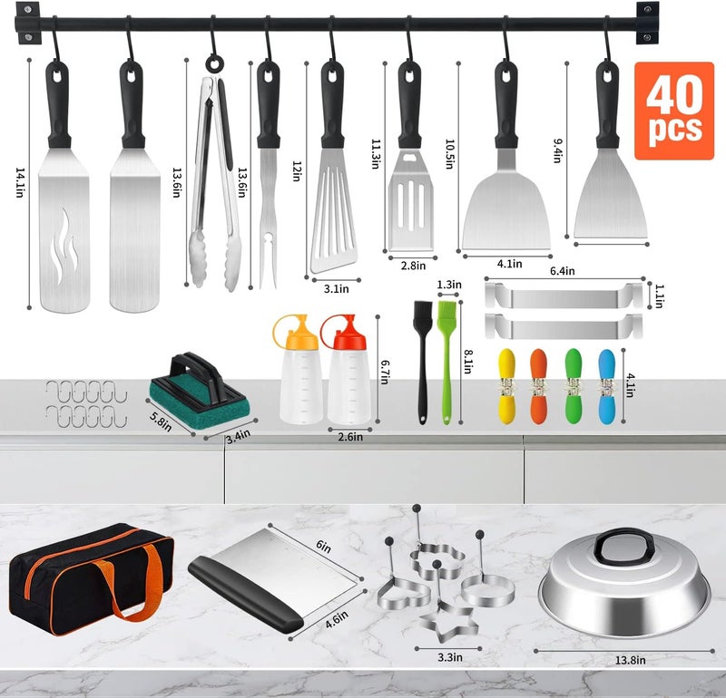 Aofmee 40 Pcs Griddle Accessories Kit, Flat Top Grill Accessories Set for Blackstone and Camp Chef, Griddle Tools Set with Spatula, Basting Cover, Scraper, Bottle, Tongs, Egg Ring for Outdoor BBQ and Camping - Image 2